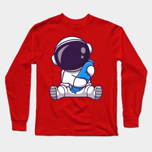 Astronaut Holding Pilow Cartoon Long Sleeve T-Shirt